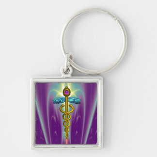 Llavero SÍMBOLO MÉDICO CADUCEUS DE ORO Violeta Verde Púrpu