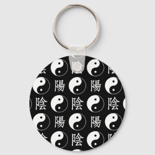 Llavero Símbolo negro Yinyang Patrón de texto chino
