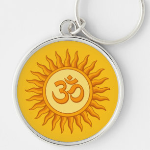 Llavero Símbolo Om en diseño hindú espiritual de sol radia