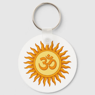 Llavero Símbolo Om en diseño hindú espiritual de sol radia