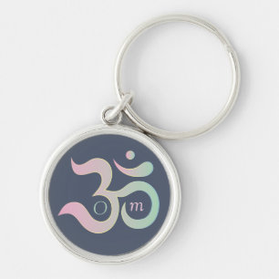 Llavero Símbolo Om en sánscrito color rosa pastel azul osc