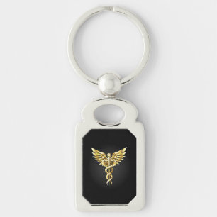 Llavero Símbolo poligonal de oro Caduceus