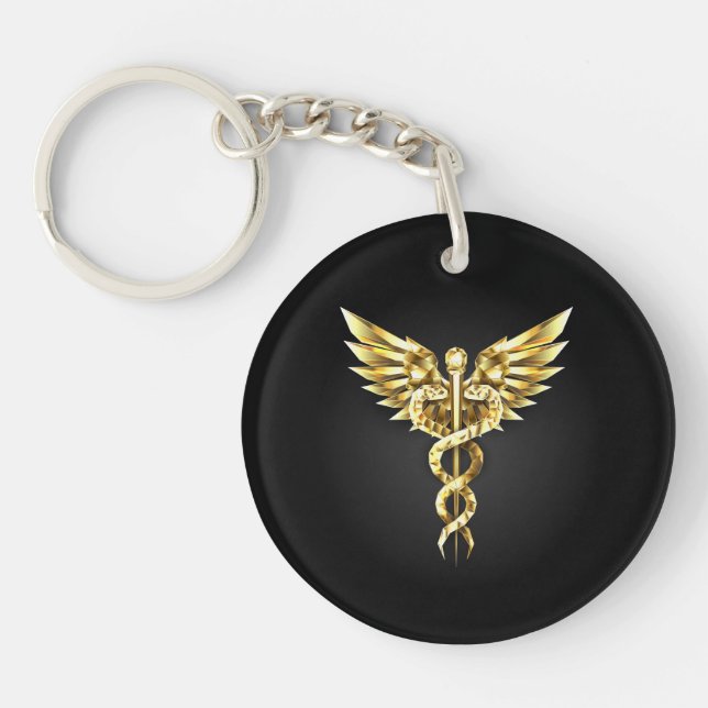 Llavero Símbolo poligonal de oro Caduceus (Frente)