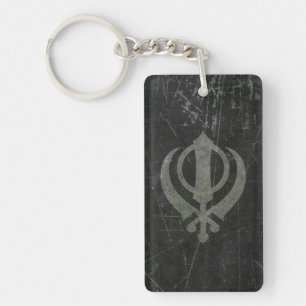 Llavero Símbolo sikh gris rasguñado y llevado de Khanda
