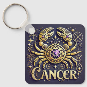 Llavero Símbolo zodiacal de Cáncer dorado sobre fondo oscu