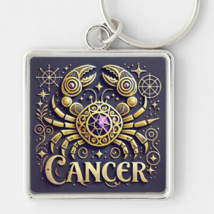 Llavero Símbolo zodiacal de Cáncer dorado sobre fondo oscu