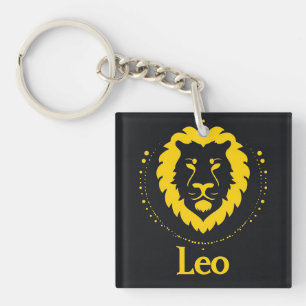 Llavero Símbolo zodiacal de Leo con cabeza de león dorada 