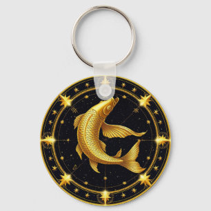 Llavero Símbolo zodiacal de Piscis dorado rodeado de estre