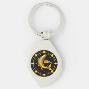 Llavero Símbolo zodiacal de Piscis dorado rodeado de estre