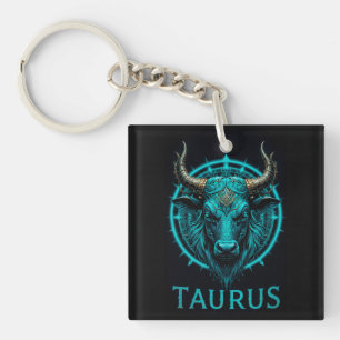 Llavero Símbolo Zodiacal de Tauro en Azul y Dorado Vibrant