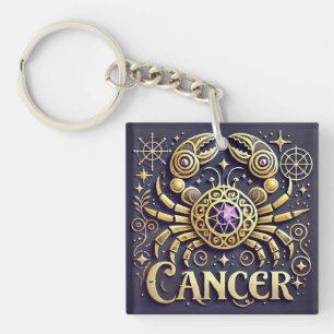 Llavero Símbolo zodiacal del cáncer dorado sobre fondo osc