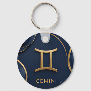Llavero Símbolo Zodiaco Géminis Lujo Oro Celestial Astrolo