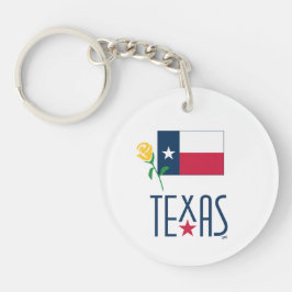 Llavero Símbolos de Texas, Bandera de Texas y Rosa Amarill