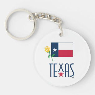Llavero Símbolos de Texas, Bandera de Texas y Rosa Amarill