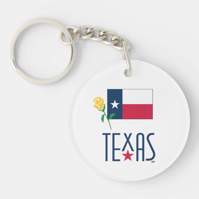 Llavero Símbolos de Texas, Bandera de Texas y Rosa Amarill (Frente)