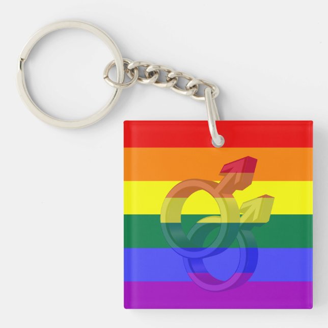 Llavero Símbolos del orgullo masculino Bandera arco iris (Frente)