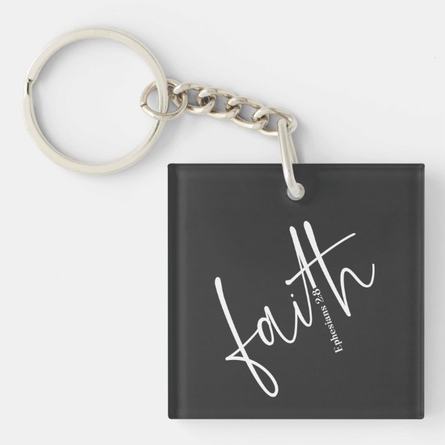 Llavero Simple Black Faith Bible Verse Calligraphy Textos (Frente)