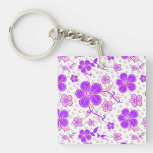 Llavero Simple estampa de acuarela floral púrpura y rosa