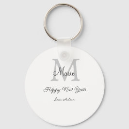 Llavero simple minimal happy new year monogram gray name 