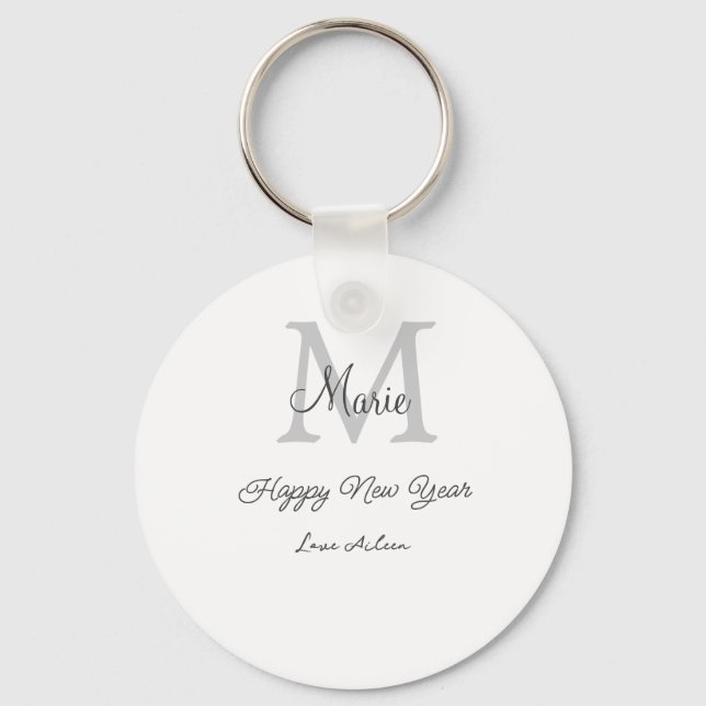 Llavero simple minimal happy new year monogram gray name  (Anverso)