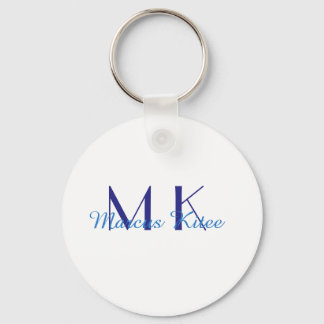 Llavero simple minimal monogram personalized name blue ret