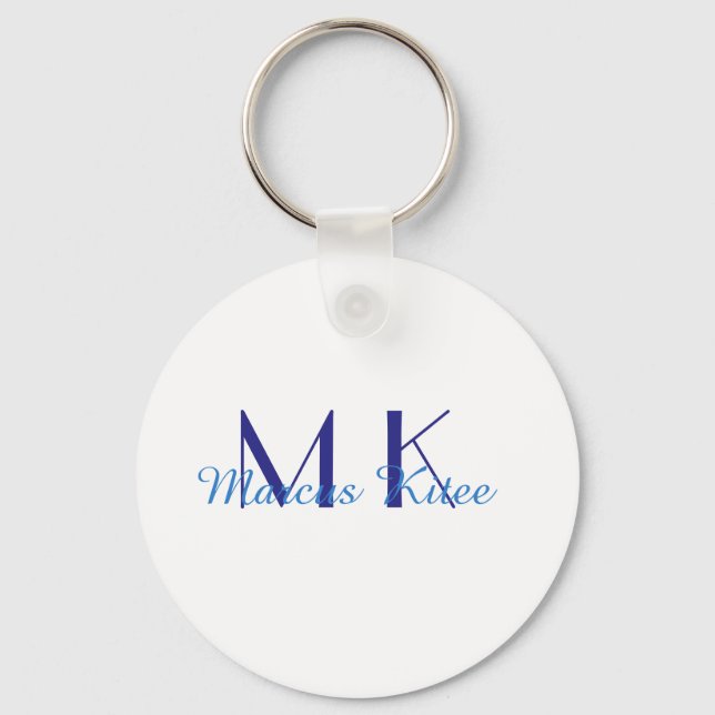 Llavero simple minimal monogram personalized name blue ret (Anverso)