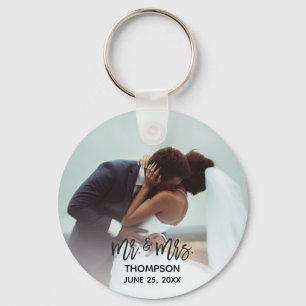 Llavero Simple Modern Photo Mr Mrs Custom Wedding Newlywed
