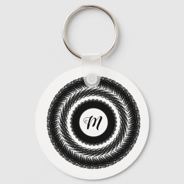 Llavero simple personalizado BLACK mandala monograma añada (Anverso)