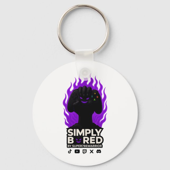 Llavero SIMPLY BORED Keychain – Purple Flame Edition 🔥🎮 (Anverso)