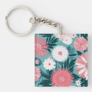Llavero Sinfonía floral rosa y blanca vibrante