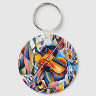 Llavero Sinfonía Vibrante: Arte Abstracto de Violinista