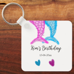 Llavero sirena acuarela rosa azul cumpleaños agregar nombr