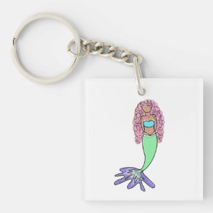 Llavero sirena arcoíris rosa azul morado verde negro rizad