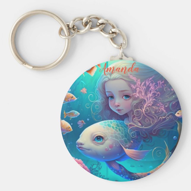 Llavero Sirena nadando con peces (Frente)