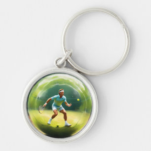 Llavero "Sirviendo al juego: Jugador de tenis en una bola