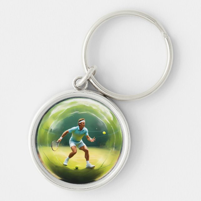 Llavero "Sirviendo al juego: Jugador de tenis en una bola  (Frente)