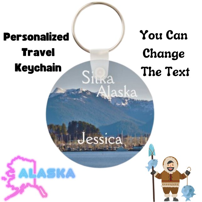 Llavero Sitka Alaska Travel Junkie Personalizado (Personalized Alaska Keychain)