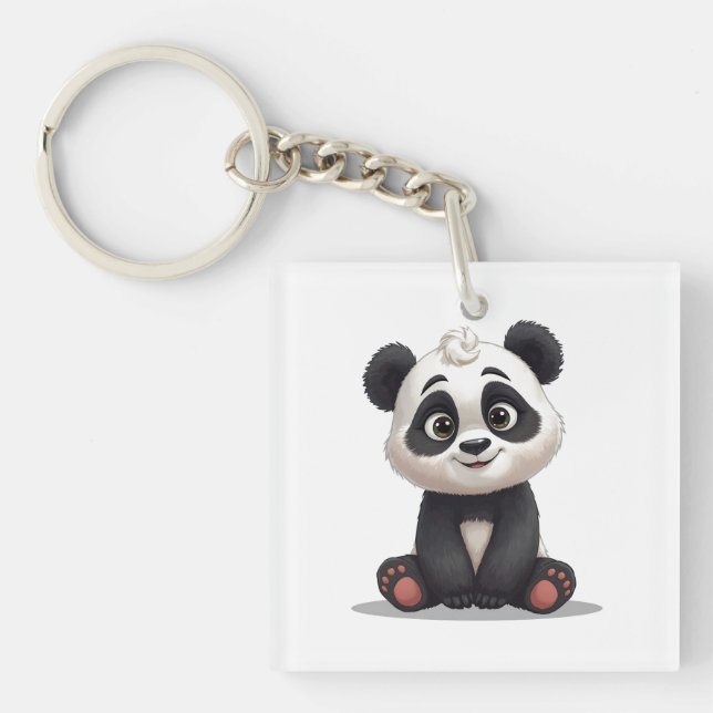Llavero Sitting Panda Bear Cartoon Illustration Artwork (Frente)