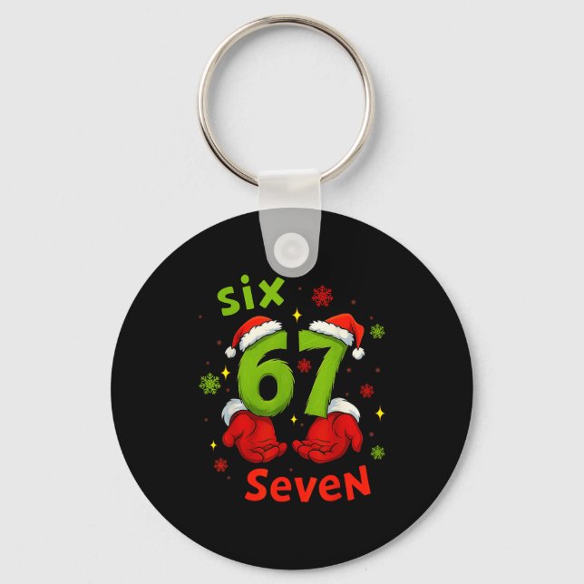 Llavero Six 6 7 Seven Christmas Humor Green Hand Festive G (Anverso)