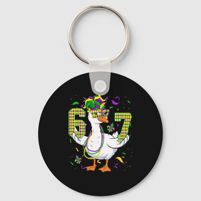 Llavero Six Seven 67 Meme Goose With Jester Hat &amp; Bead (Anverso)
