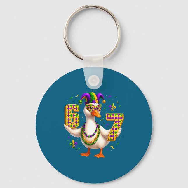 Llavero Six Seven 67 Meme Goose With Jester Hat &amp; Bead (Anverso)