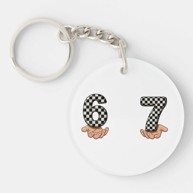 Llavero Six Seven Black White Checkered Brain Rot (Frente)