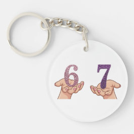 Llavero Six Seven Pink Purple Glitter Brain Rot