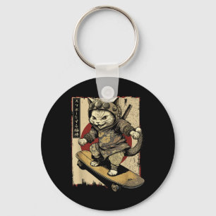 Llavero Skateboard japonés samurai Cat Tattoo Kawaii Ninj
