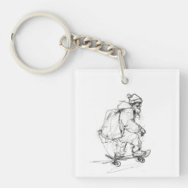 Llavero Skateboarding de Santa Claus con regalo