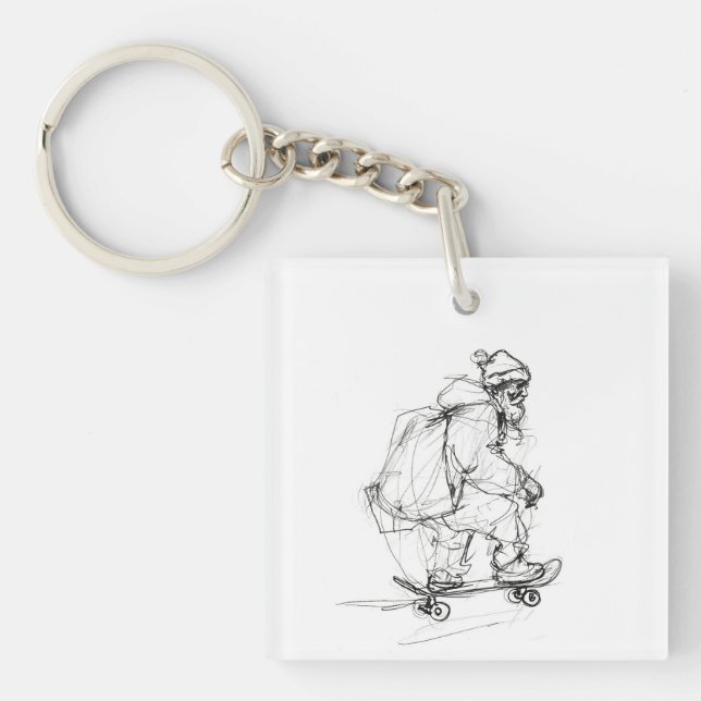 Llavero Skateboarding de Santa Claus con regalo (Frente)