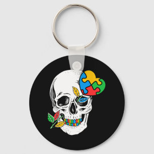 Llavero Skeleton Autism Awareness Skull Rosa Autism Puzzle