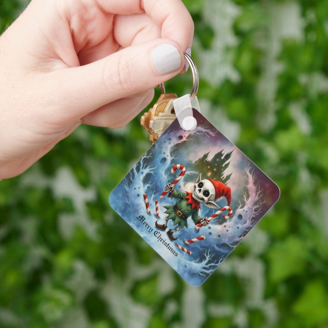 Llavero Skeleton Christmas Elf – Creepy Cute Dark Holiday  (Mano)