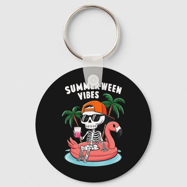 Llavero Skeleton Flamingo Summerween Vibes Halloween (Anverso)
