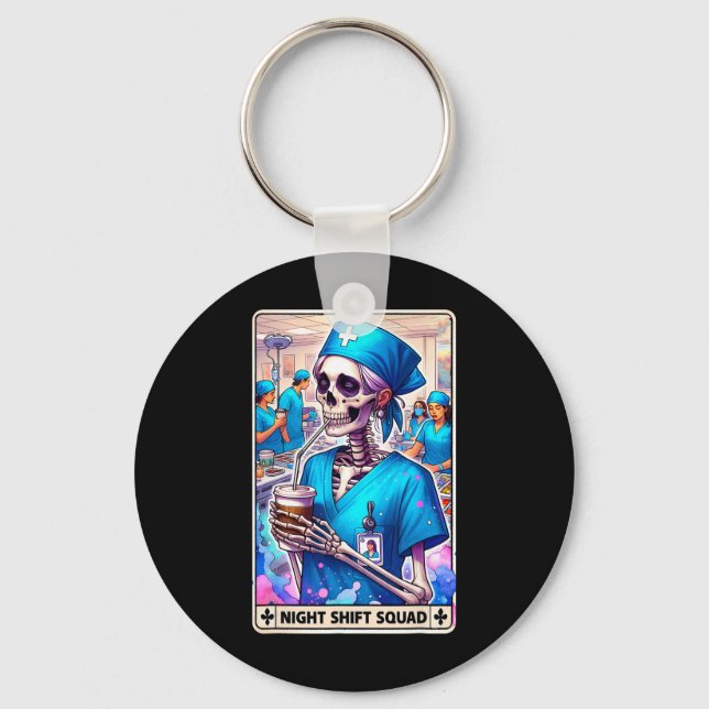 Llavero Skeleton Funny Tarot Card Night Shift Squad Hallow (Anverso)